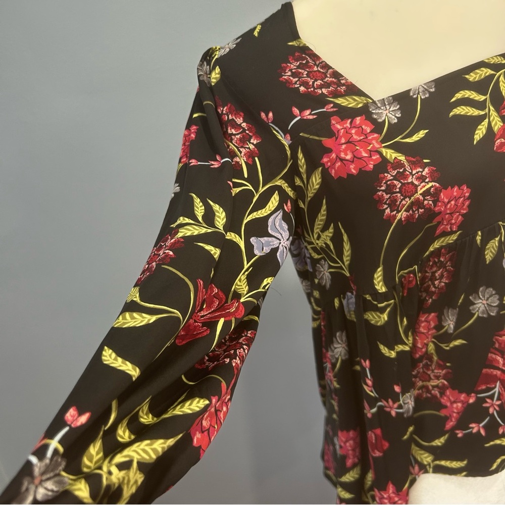 Left Coast Dolan babydoll top Black Floral Square neck womens Size Small boho - Picture 16 of 16